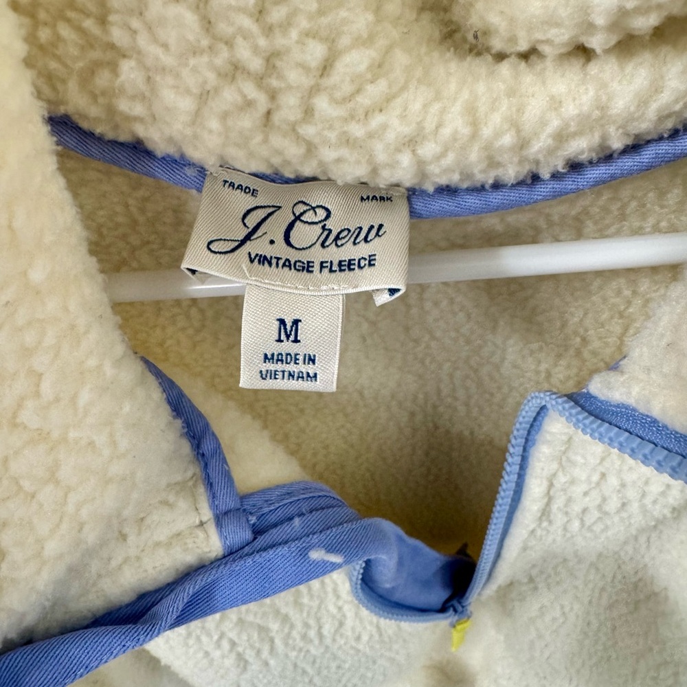 J. Crew Cream Sherpa Pullover Fleece with Blue Accents - Picture 2 of 6